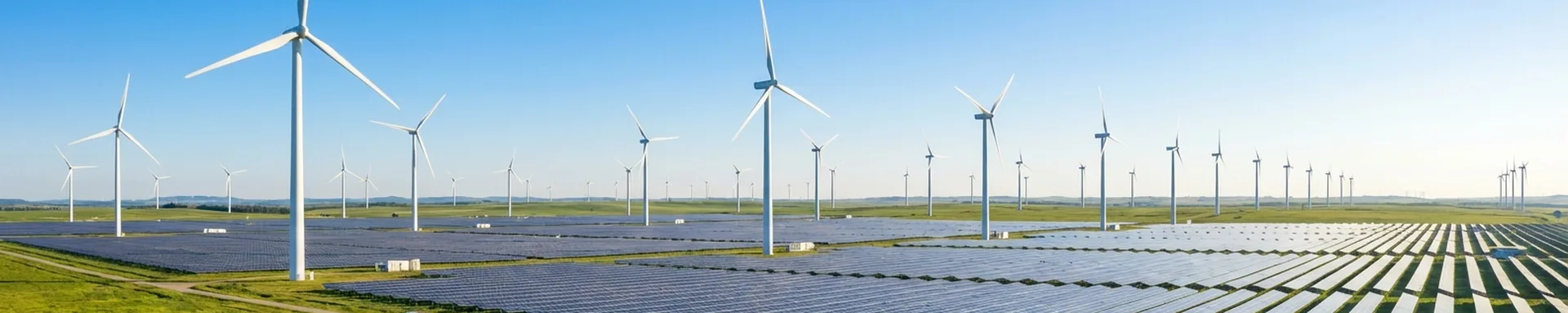 風力発電タービンとソーラーパネルが共存する再生可能エネルギー施設