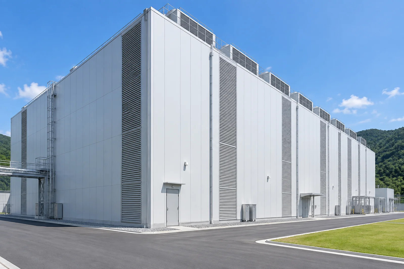 山あいに建設されたデータセンターの外観